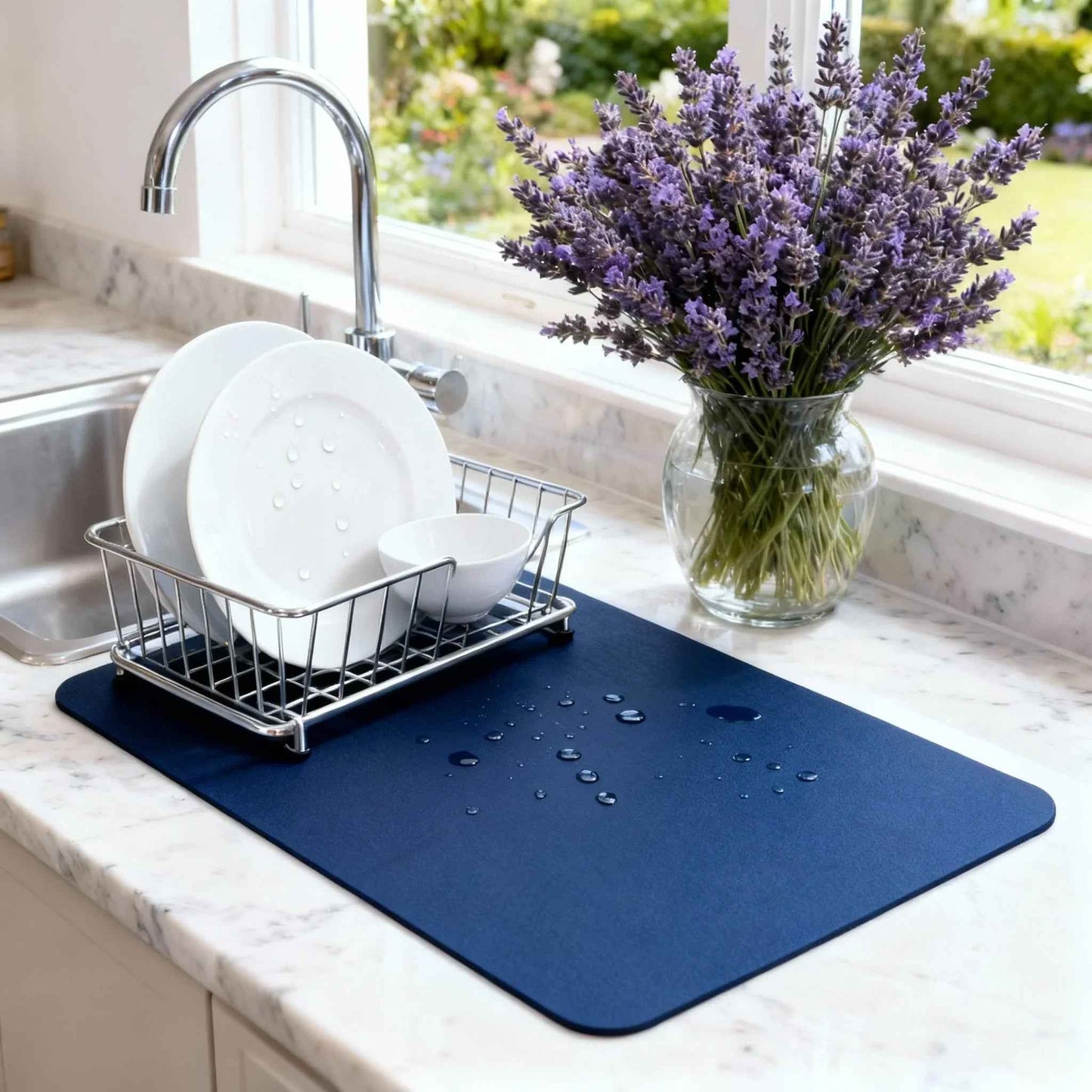 2 Pack of Strabella Dish Drying Mat - Super Absorbent, Quick Dry, Non-Slip in Navy Blue - Tampa Home & Garden Store