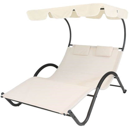2 Person Off White Outdoor Patio Chaise Lounger Chair Canopy Bed with Pillows - Tampa Home & Garden Store