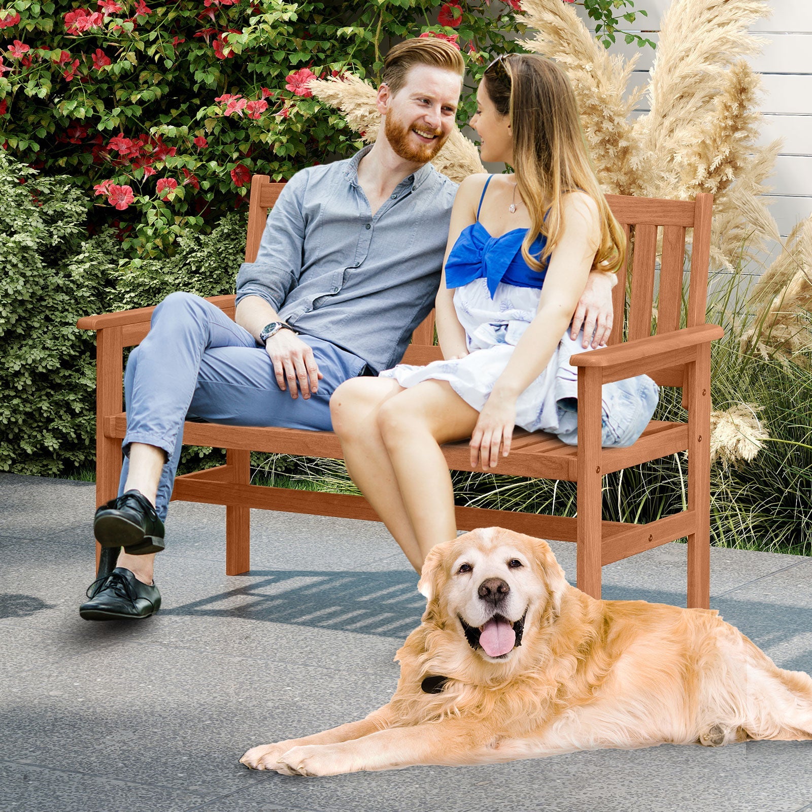 2-Person Patio Loveseat with Slatted Backrest and Comfortable Armrests - Tampa Home & Garden Store