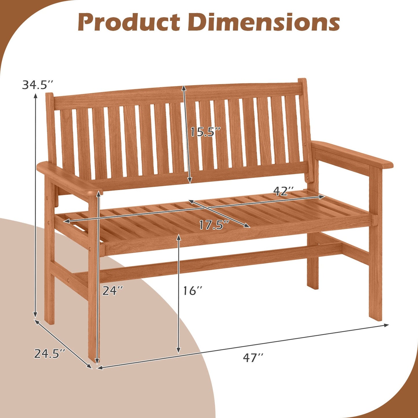 2-Person Patio Loveseat with Slatted Backrest and Comfortable Armrests - Tampa Home & Garden Store