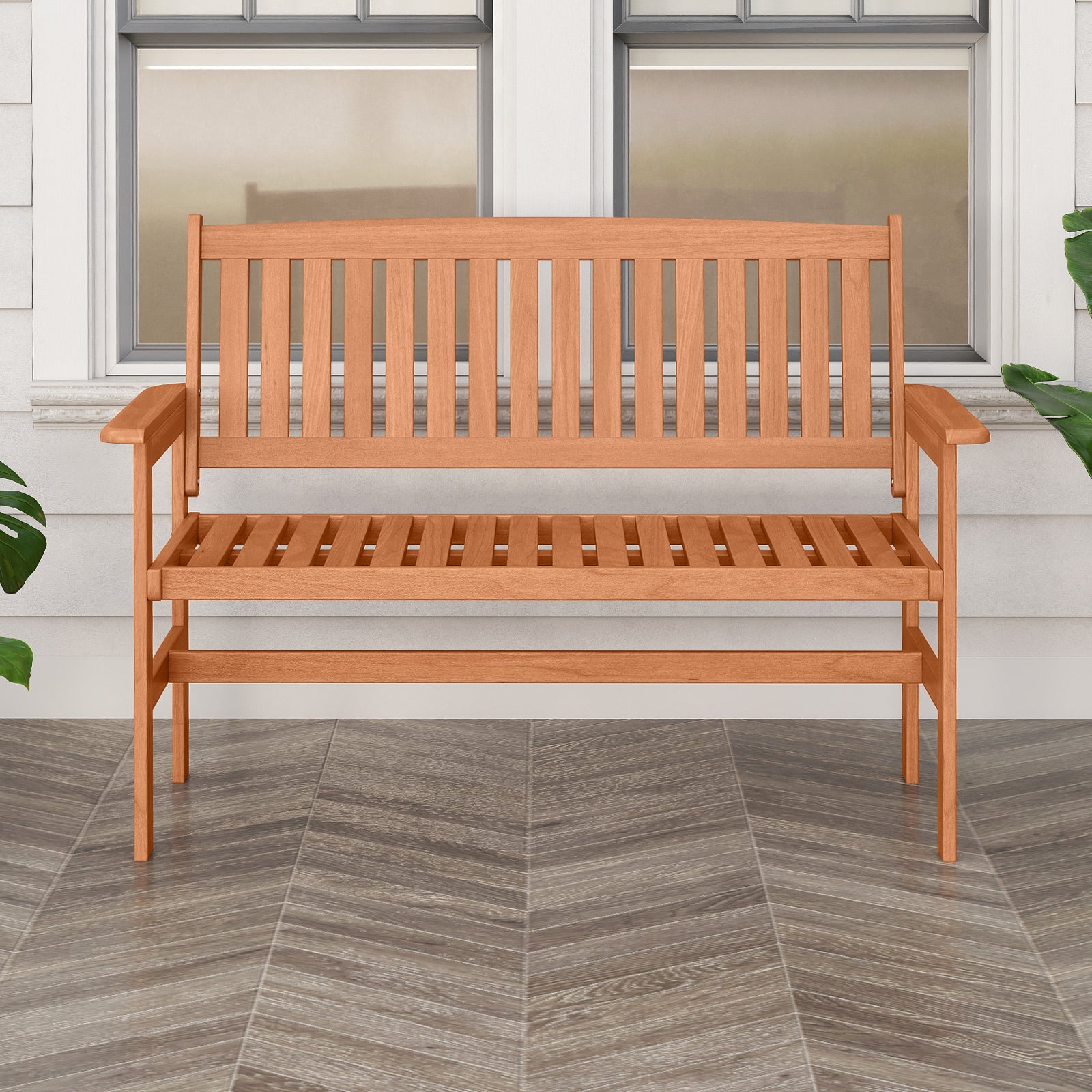 2-Person Patio Loveseat with Slatted Backrest and Comfortable Armrests - Tampa Home & Garden Store