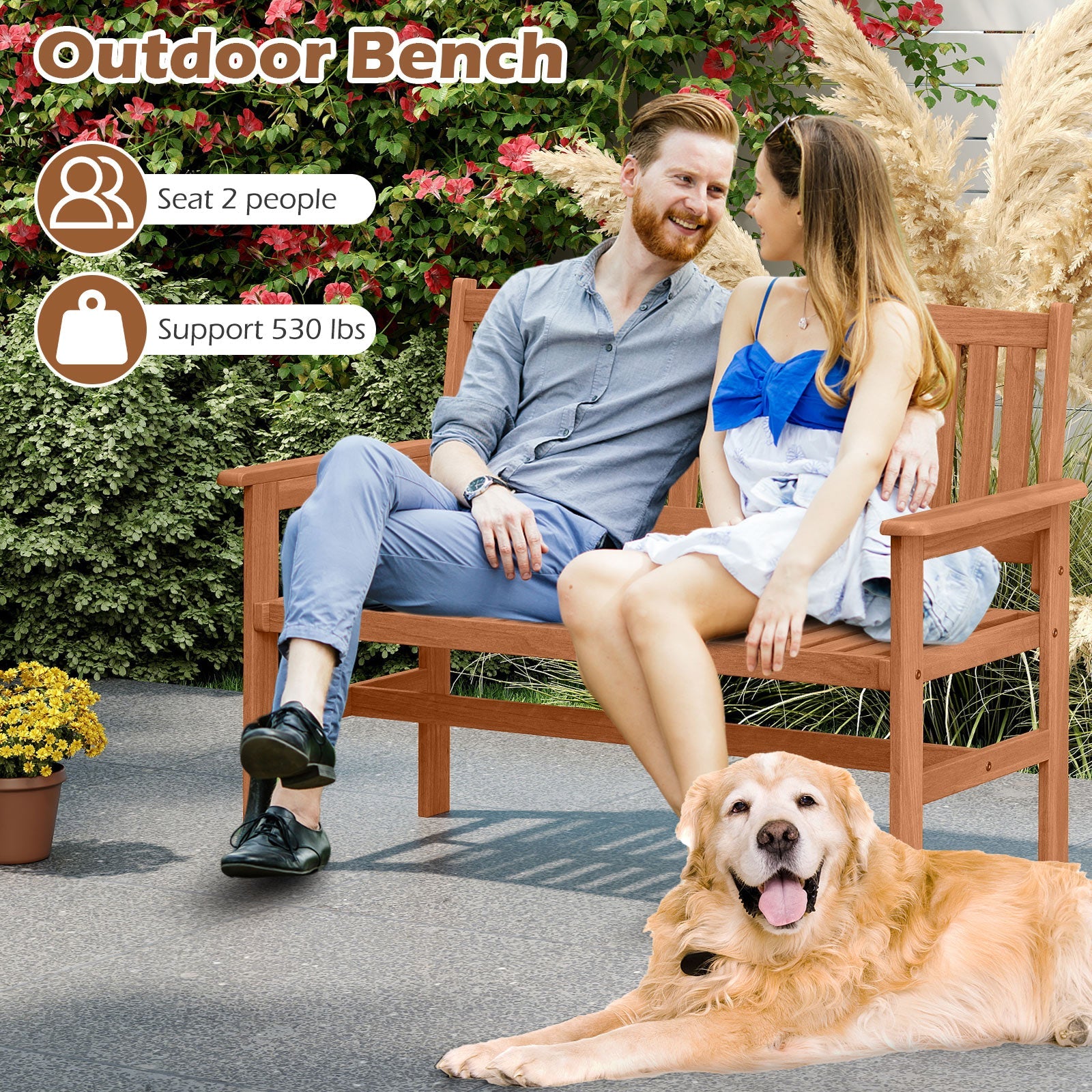 2-Person Patio Loveseat with Slatted Backrest and Comfortable Armrests - Tampa Home & Garden Store