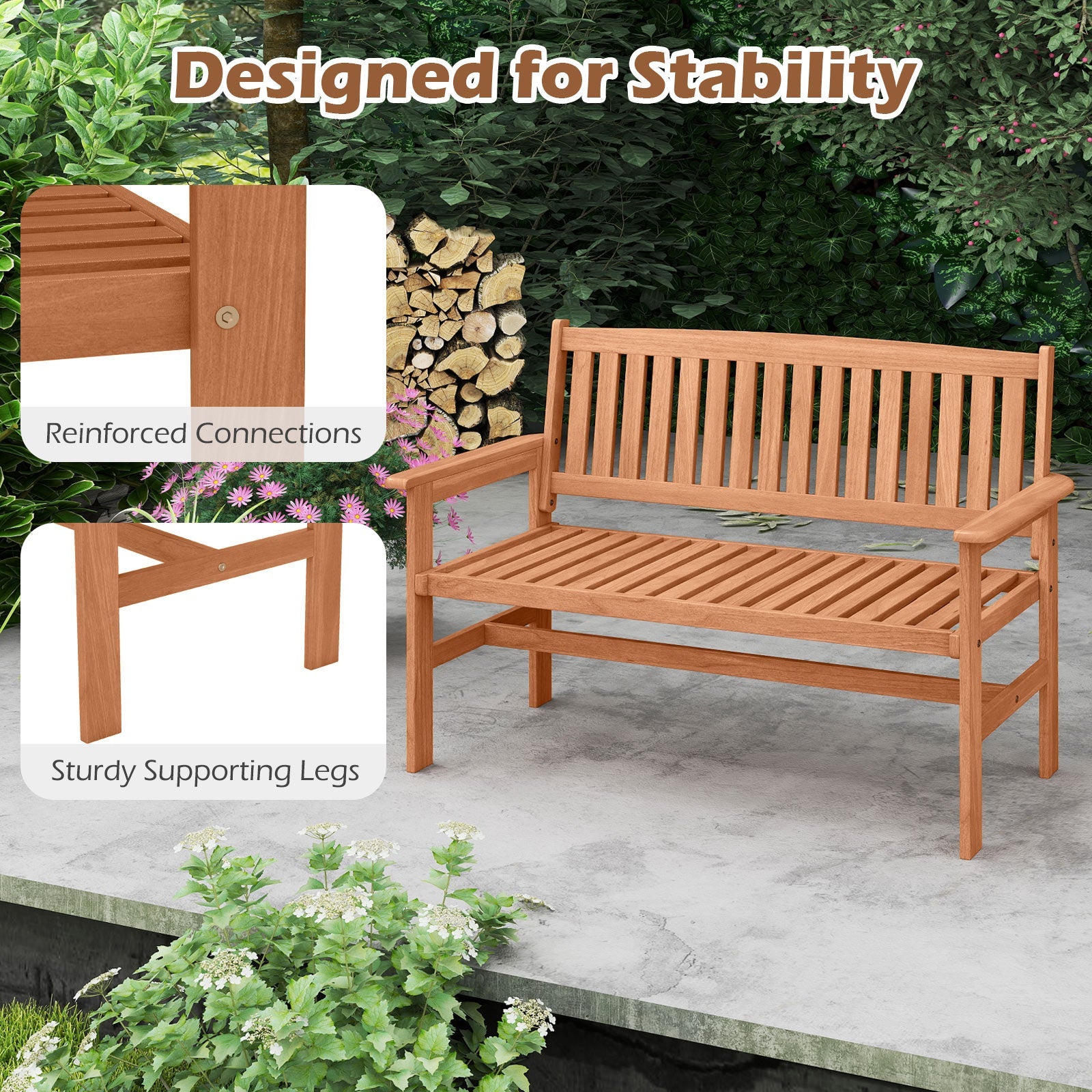 2-Person Patio Loveseat with Slatted Backrest and Comfortable Armrests - Tampa Home & Garden Store