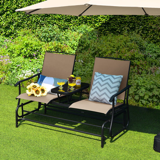 2-Person Rocking Loveseat with Mesh Fabric and Tempered Glass Table - Tampa Home & Garden Store