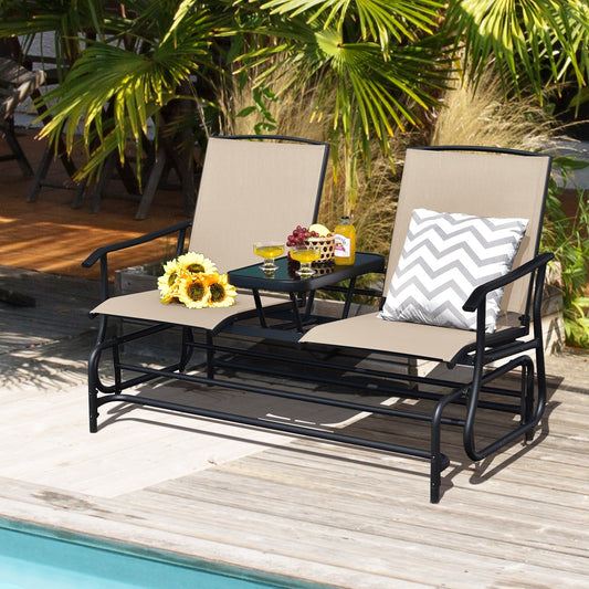 2-Person Rocking Loveseat with Mesh Fabric and Tempered Glass Table - Tampa Home & Garden Store