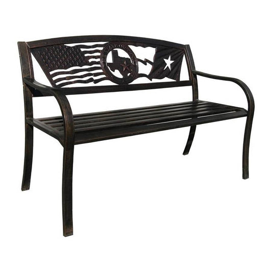 2 Person Texas Star Patriotic USA Flag Outdoor Metal Garden Bench in Bronze - Tampa Home & Garden Store