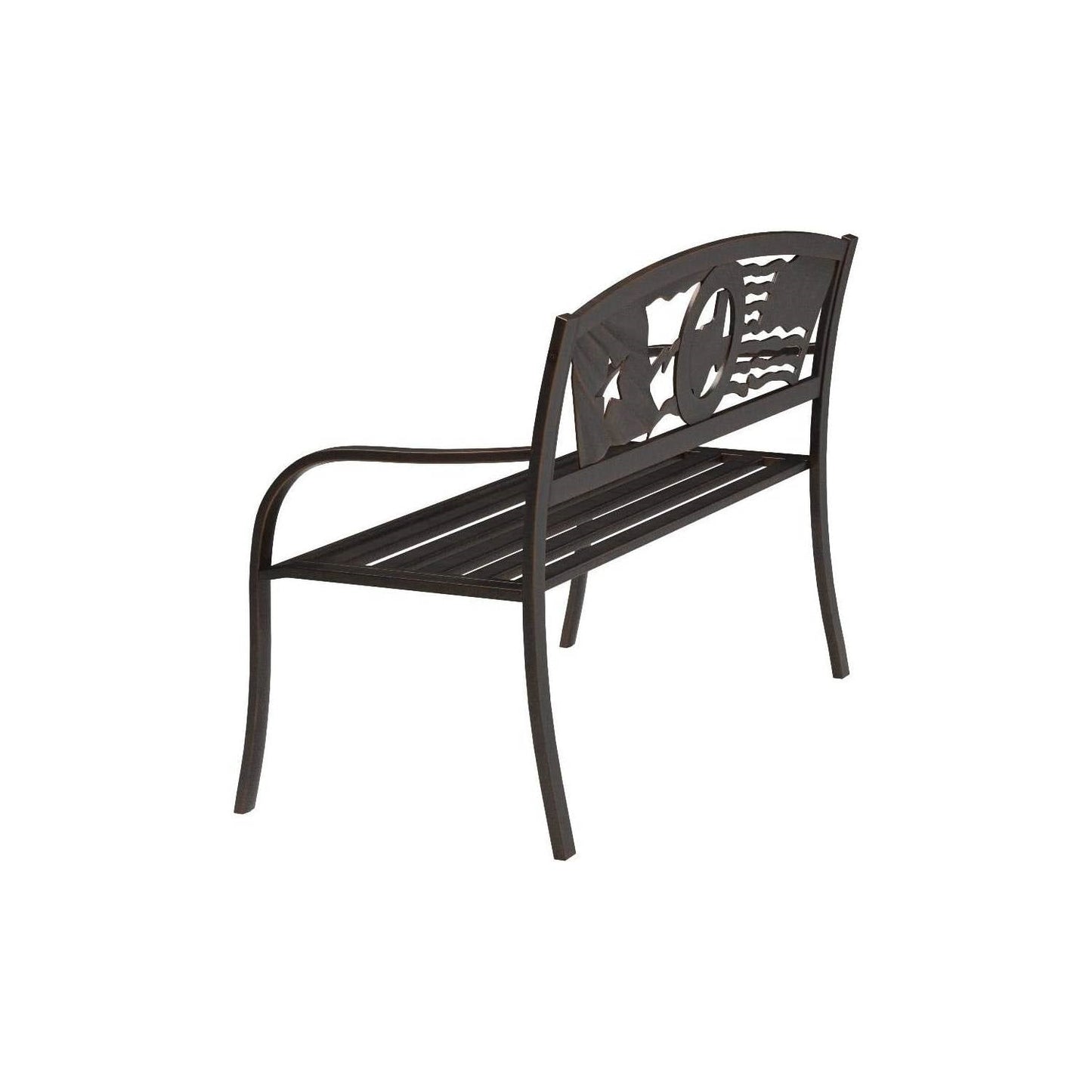 2 Person Texas Star Patriotic USA Flag Outdoor Metal Garden Bench in Bronze - Tampa Home & Garden Store