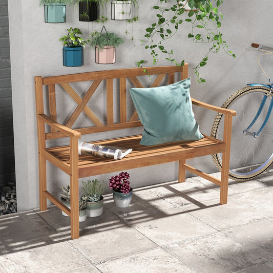 2-Person Wood Outdoor Bench with Cozy Armrest and Backrest - Tampa Home & Garden Store