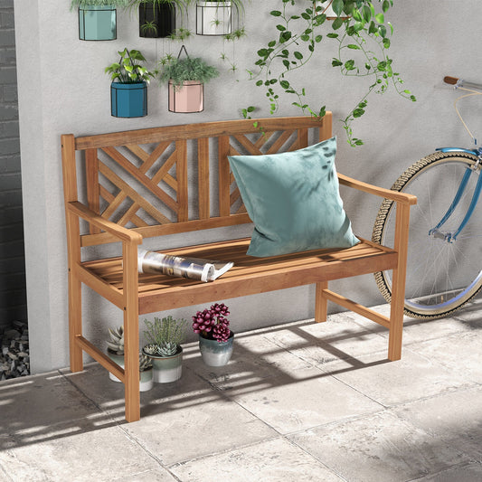2-Person Wooden Outdoor Bench with Cozy Armrest and Backrest - Tampa Home & Garden Store