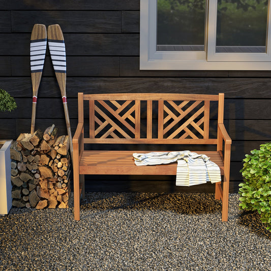 2-Person Wooden Outdoor Bench with Cozy Armrest and Backrest - Tampa Home & Garden Store