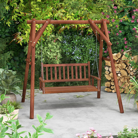 2-Person Wooden Outdoor Porch Swing with 500 lbs Weight Capacity-Brown - Tampa Home & Garden Store