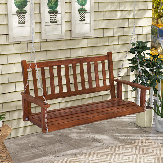 2-Person Wooden Outdoor Porch Swing with 500 lbs Weight Capacity-Brown - Tampa Home & Garden Store