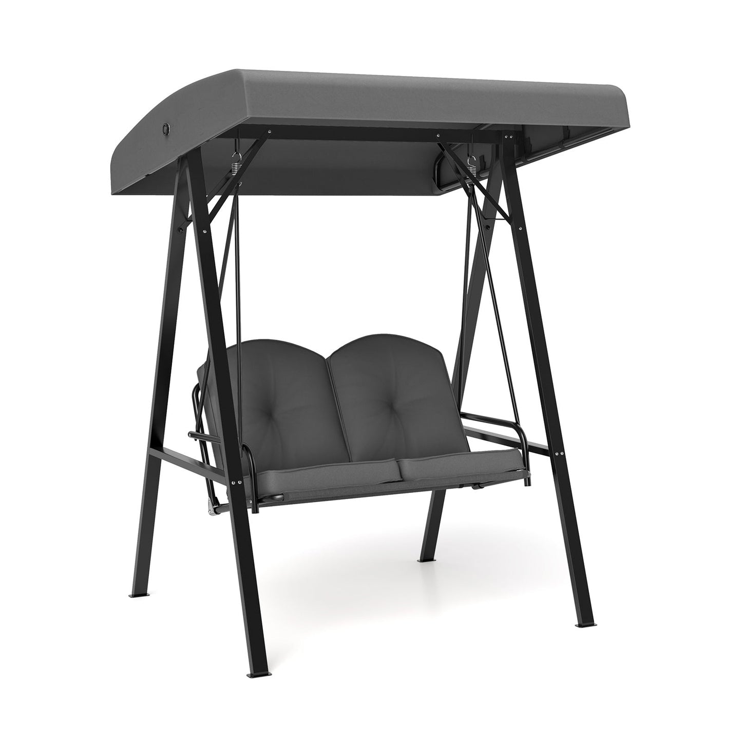 Columpio de Porche para 2 Personas con Soporte Metálico en Forma de A y Toldo Ajustable - Beige