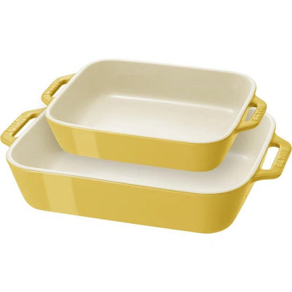 2 Piece Ceramic Stoneware Bakeware Casserole Baking Dish Set in Yellow / Ivory - Tampa Home & Garden Store