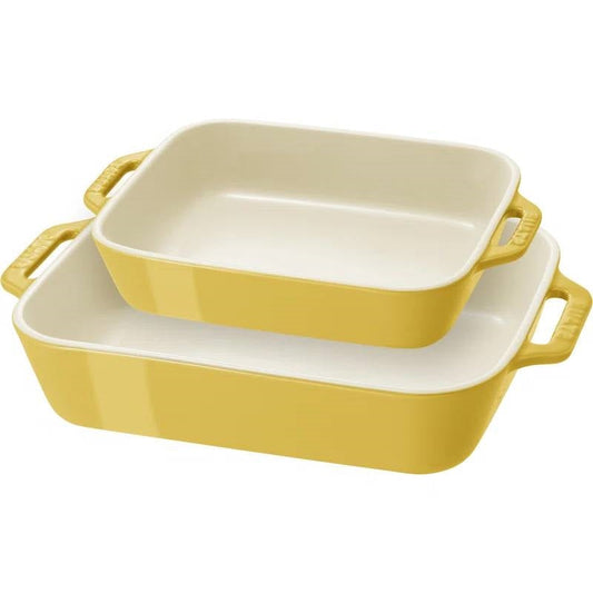 2 Piece Ceramic Stoneware Bakeware Casserole Baking Dish Set in Yellow / Ivory - Tampa Home & Garden Store