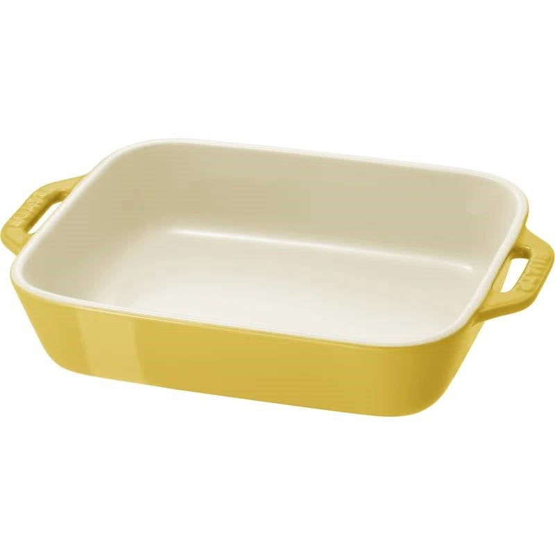 2 Piece Ceramic Stoneware Bakeware Casserole Baking Dish Set in Yellow / Ivory - Tampa Home & Garden Store
