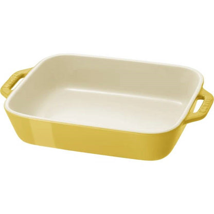 2 Piece Ceramic Stoneware Bakeware Casserole Baking Dish Set in Yellow / Ivory - Tampa Home & Garden Store