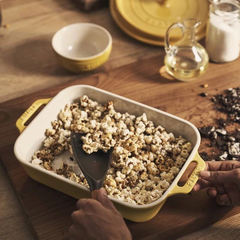 2 Piece Ceramic Stoneware Bakeware Casserole Baking Dish Set in Yellow / Ivory - Tampa Home & Garden Store