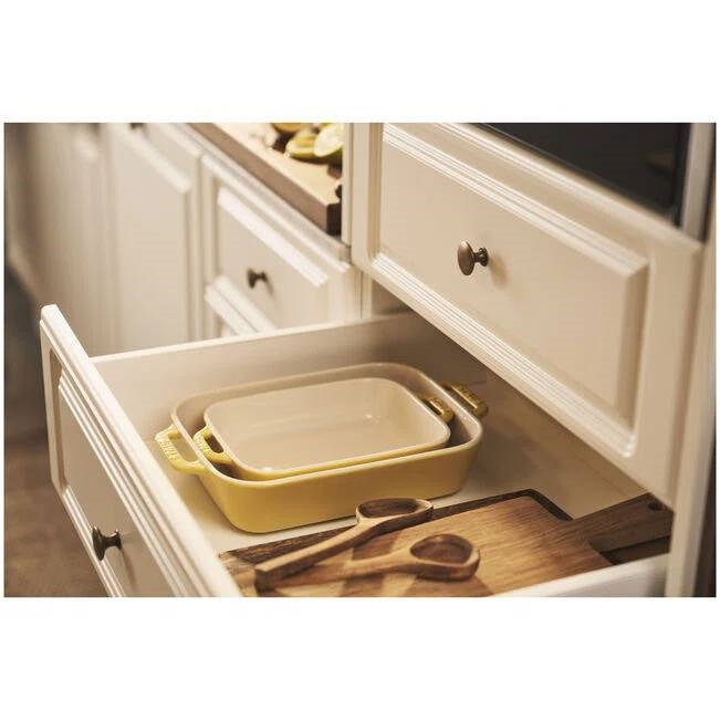 2 Piece Ceramic Stoneware Bakeware Casserole Baking Dish Set in Yellow / Ivory - Tampa Home & Garden Store