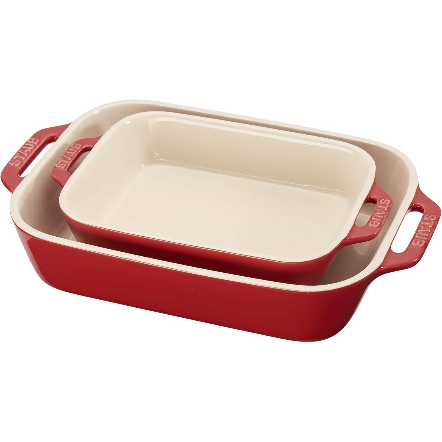 2 Piece Ceramic Stoneware Baking Dish Set in Cherry Red / Ivory - Tampa Home & Garden Store