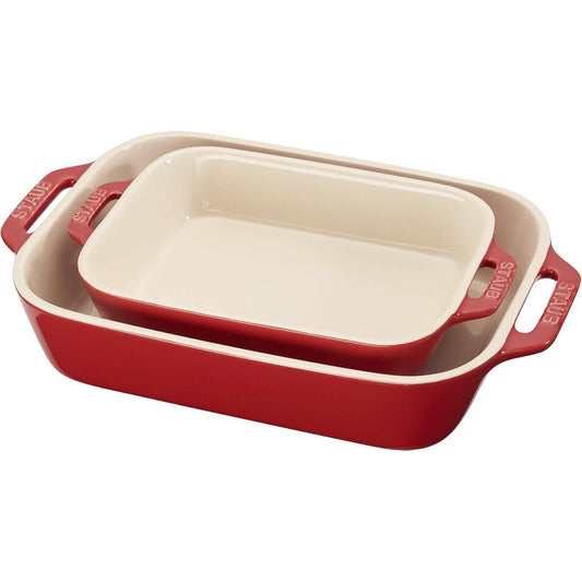 2 Piece Ceramic Stoneware Baking Dish Set in Cherry Red / Ivory - Tampa Home & Garden Store