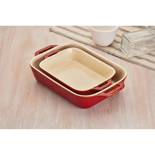 2 Piece Ceramic Stoneware Baking Dish Set in Cherry Red / Ivory - Tampa Home & Garden Store