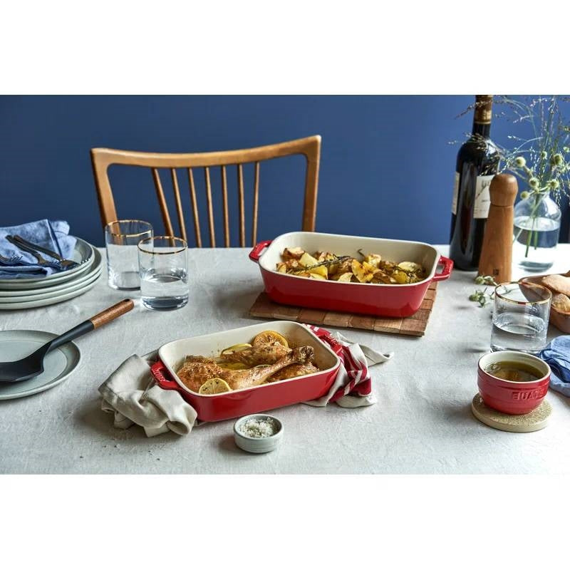 2 Piece Ceramic Stoneware Baking Dish Set in Cherry Red / Ivory - Tampa Home & Garden Store