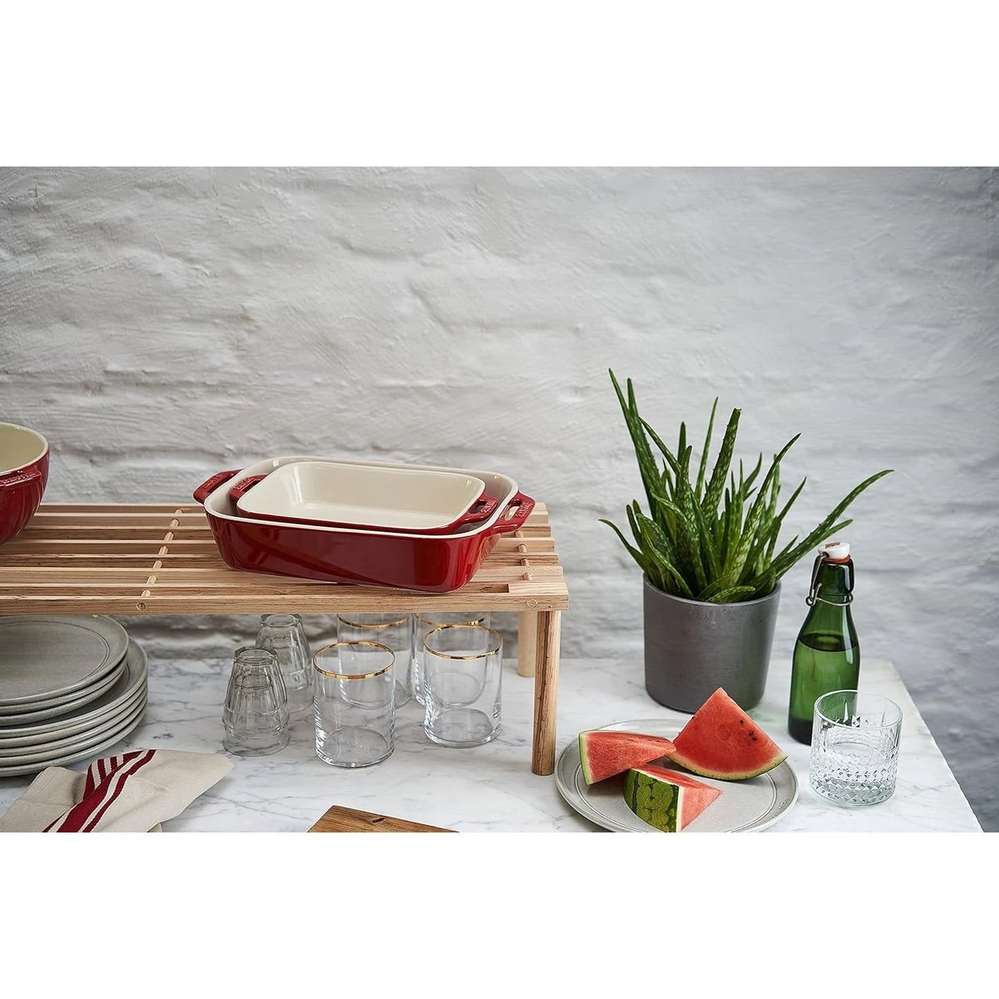 2 Piece Ceramic Stoneware Baking Dish Set in Cherry Red / Ivory - Tampa Home & Garden Store