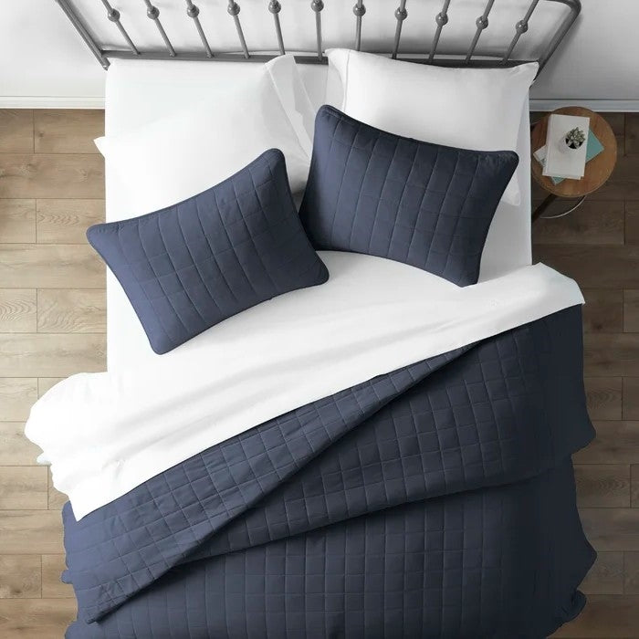 2 Piece Microfiber Farmhouse Coverlet Bedspread Set Navy, Twin/Twin XL - Tampa Home & Garden Store