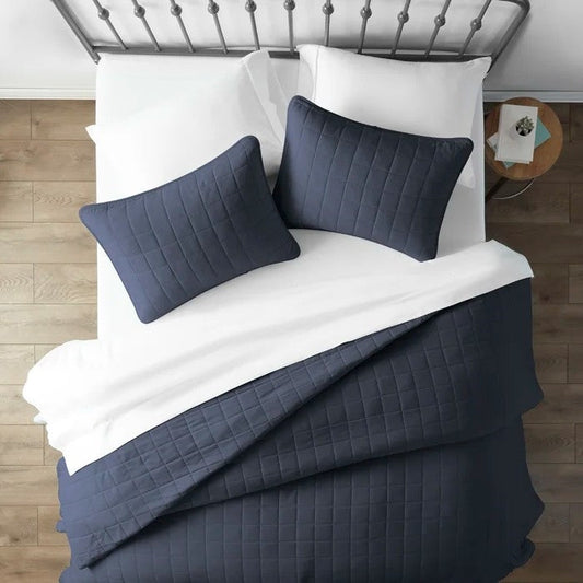2 Piece Microfiber Farmhouse Coverlet Bedspread Set Navy, Twin/Twin XL - Tampa Home & Garden Store