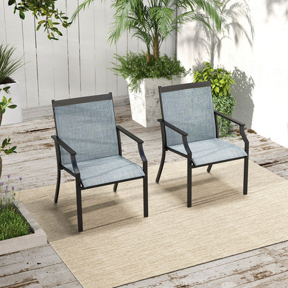 2 Piece Patio Dining Chairs Large Outdoor Chairs with Breathable Seat and Metal Frame-Blue - Tampa Home & Garden Store