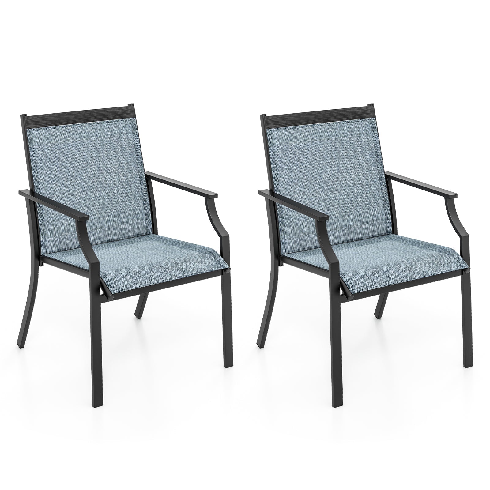 2 Piece Patio Dining Chairs Large Outdoor Chairs with Breathable Seat and Metal Frame-Blue - Tampa Home & Garden Store