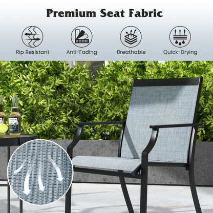 2 Piece Patio Dining Chairs Large Outdoor Chairs with Breathable Seat and Metal Frame-Blue - Tampa Home & Garden Store