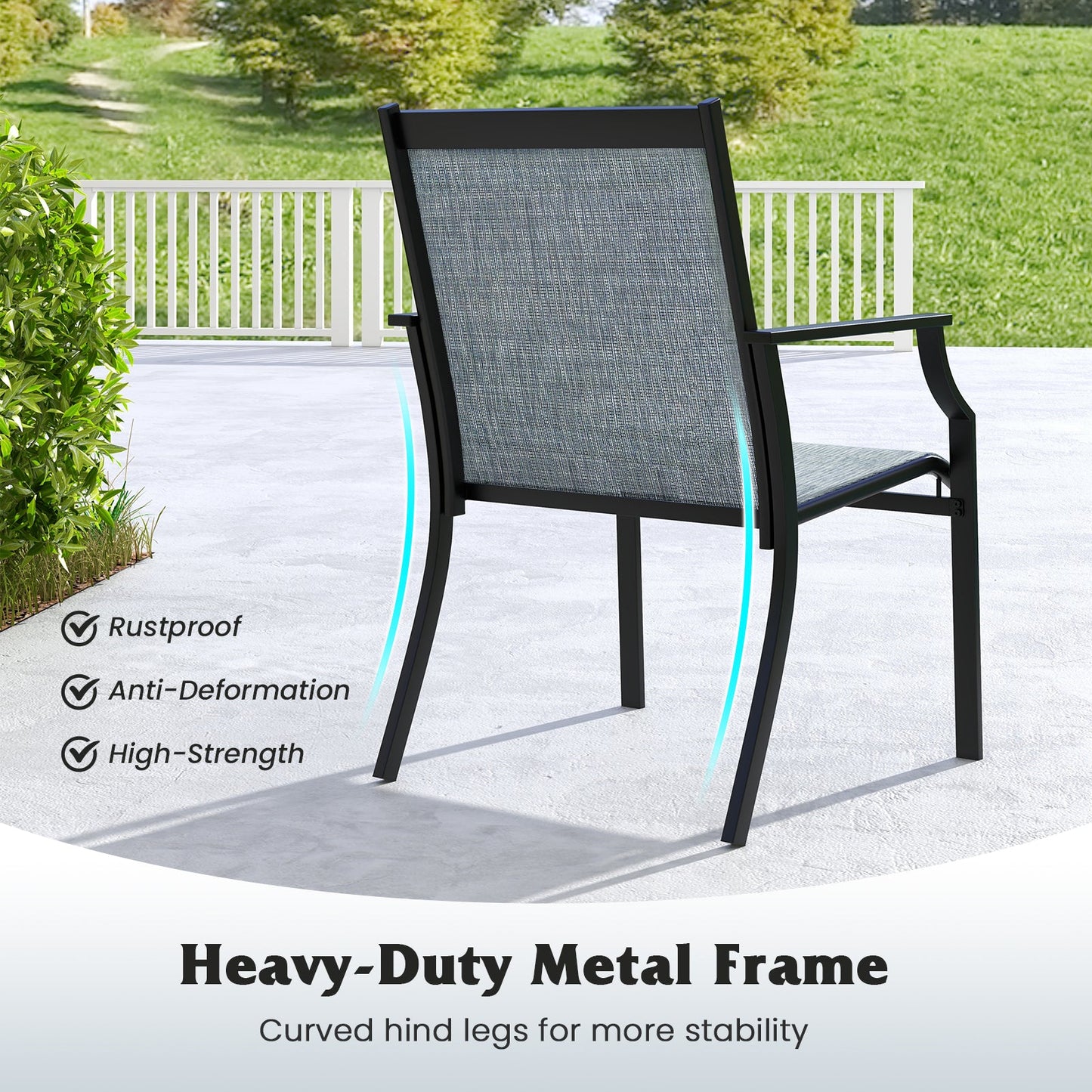 2 Piece Patio Dining Chairs Large Outdoor Chairs with Breathable Seat and Metal Frame-Blue - Tampa Home & Garden Store