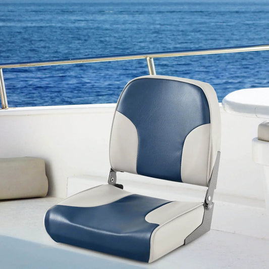 Two-Piece Low Back Boat Seat Set with blue/white vinyl and sponge padding DirectDeals on Tampa Home & Garden Store