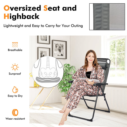 2 Pieces Patio Adjustable Folding Recliner Chairs with 7 Level Adjustable Backrest-Gray - Tampa Home & Garden Store