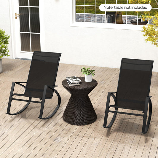 2 Pieces Patio Rocking Chairs Outdoor Sling Fabric Rockers with Ergonomic Backrest and Seat-Black - Tampa Home & Garden Store