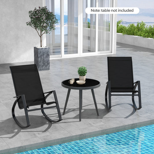 2 Pieces Patio Rocking Chairs Outdoor Sling Fabric Rockers with Ergonomic Backrest and Seat-Black - Tampa Home & Garden Store