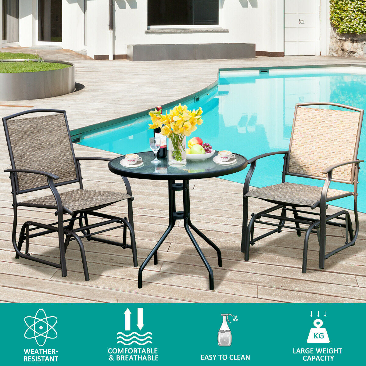 2 Pieces Patio Swing Single Glider Chair Rocking Seating - Tampa Home & Garden Store