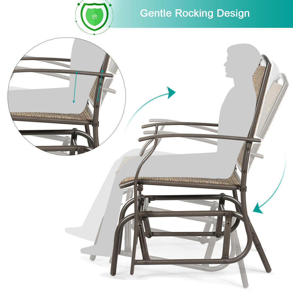 2 Pieces Patio Swing Single Glider Chair Rocking Seating - Tampa Home & Garden Store