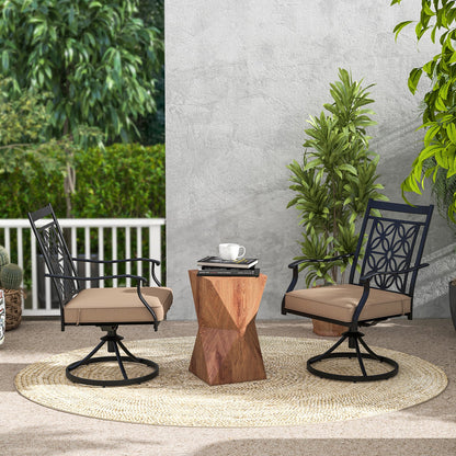 2 Pieces Patio Swivel Chairs with Blossom Pattern Backrest and Cushions-Black - Tampa Home & Garden Store