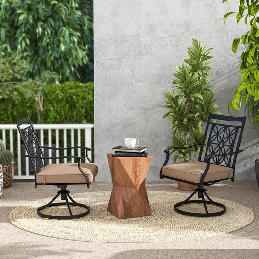 2 Pieces Patio Swivel Chairs with Blossom Pattern Backrest and Cushions-Black - Tampa Home & Garden Store