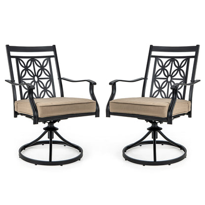 2 Pieces Patio Swivel Chairs with Blossom Pattern Backrest and Cushions-Black - Tampa Home & Garden Store