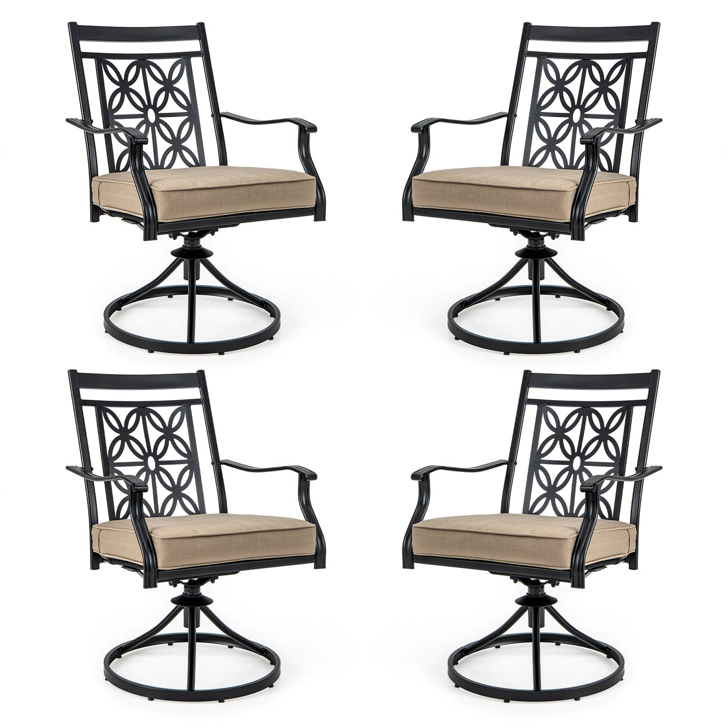 2 Pieces Patio Swivel Chairs with Blossom Pattern Backrest and Cushions-Black - Tampa Home & Garden Store