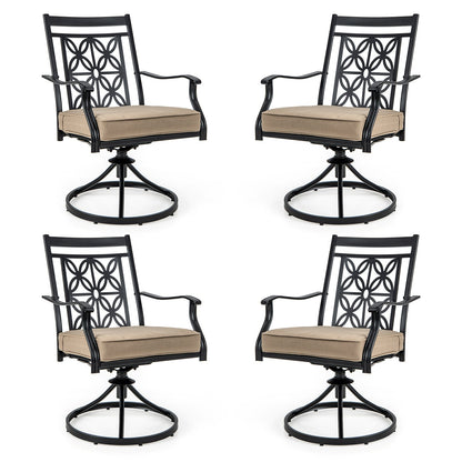 2 Pieces Patio Swivel Chairs with Blossom Pattern Backrest and Cushions-Black - Tampa Home & Garden Store