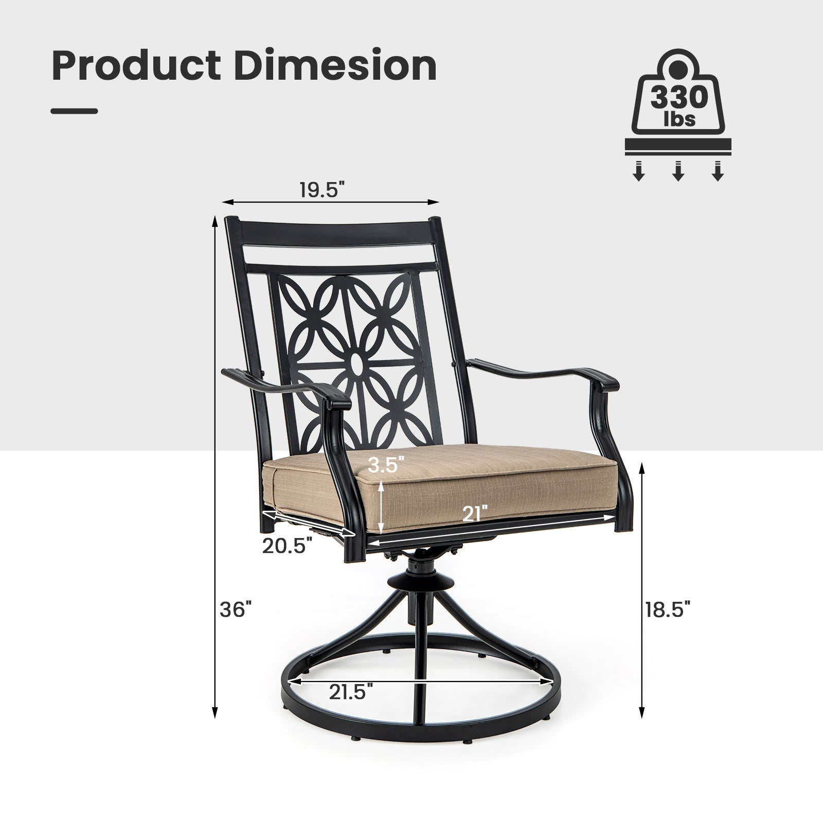 2 Pieces Patio Swivel Chairs with Blossom Pattern Backrest and Cushions-Black - Tampa Home & Garden Store