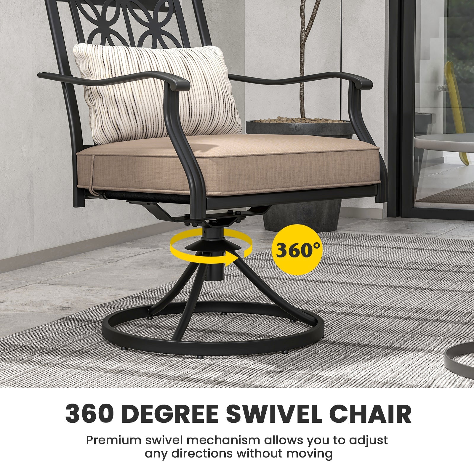 2 Pieces Patio Swivel Chairs with Blossom Pattern Backrest and Cushions-Black - Tampa Home & Garden Store
