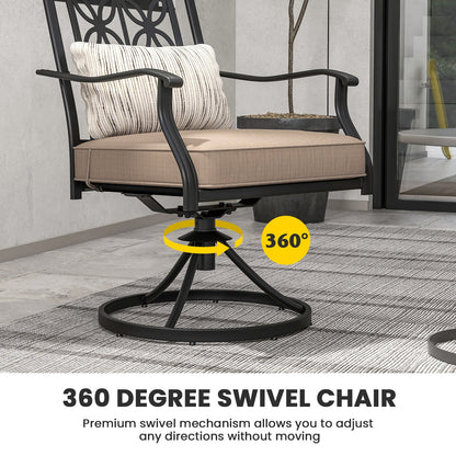 2 Pieces Patio Swivel Chairs with Blossom Pattern Backrest and Cushions-Black - Tampa Home & Garden Store