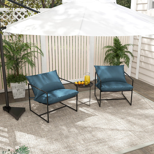 2 Pieces Sling Accent Chair Leisure Chair with Weatherproof Seat Fabric Indoor Outdoor-Navy - Tampa Home & Garden Store