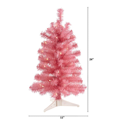 2’ Pink Artificial Christmas Tree with 35 LED Lights and 72 Bendable Branches - Tampa Home & Garden Store